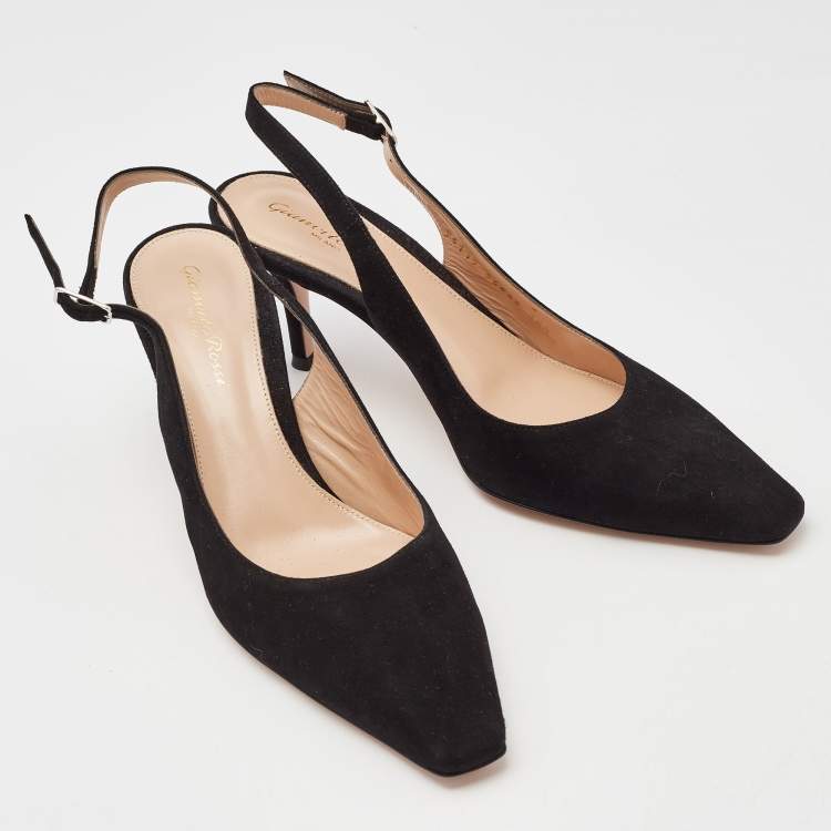 Pre Owned Gianvito Rossi Black Suede Slingback Pumps 38.5