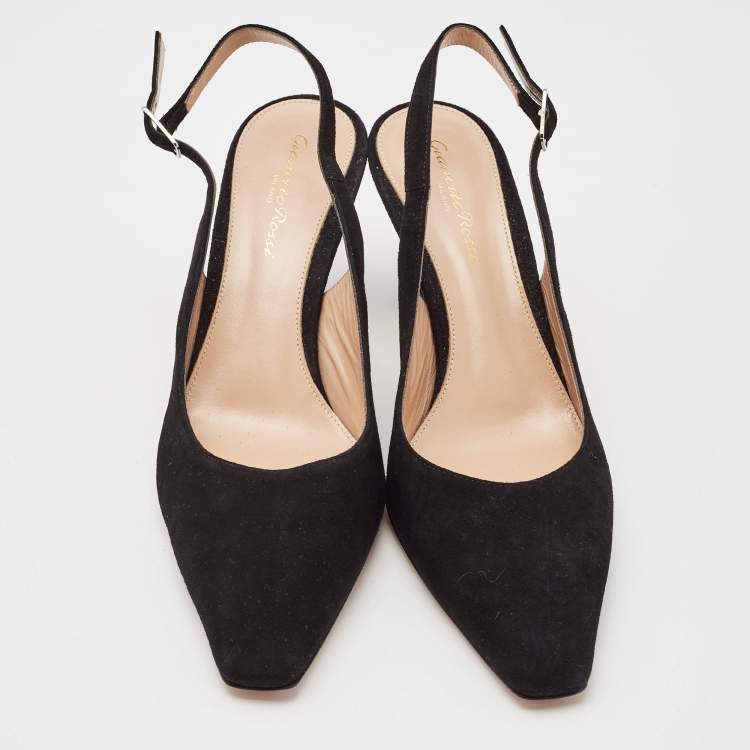 Pre Owned Gianvito Rossi Black Suede Slingback Pumps 38.5
