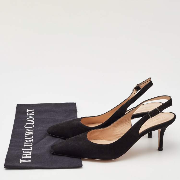 Pre Owned Gianvito Rossi Black Suede Slingback Pumps 38.5