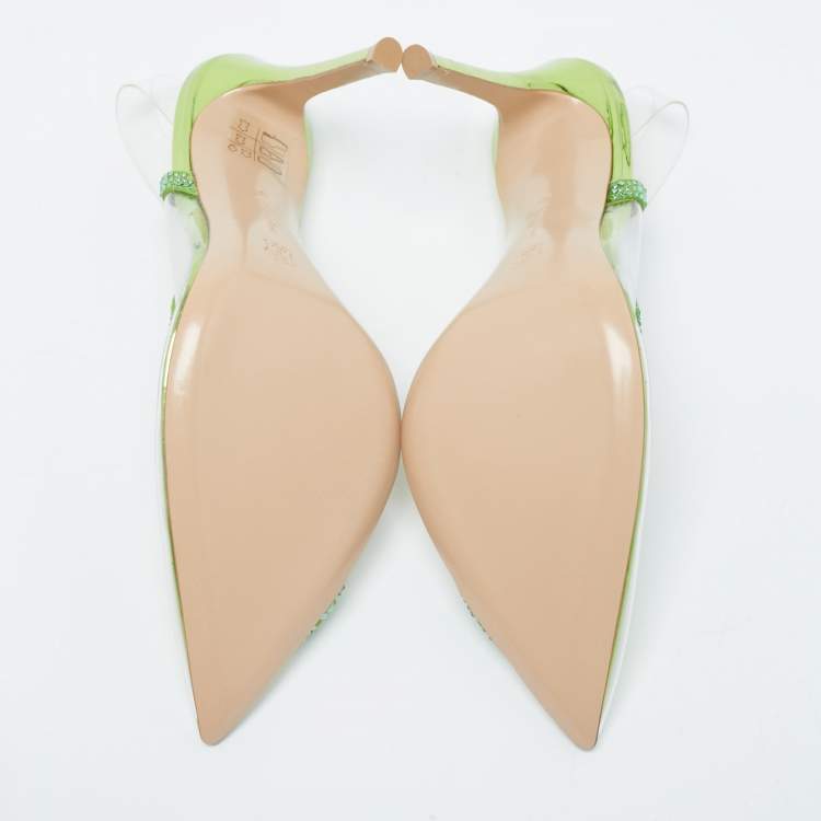 Pre Owned Gianvito Rossi Transparent/Green PVC and Suede Embellished Hortensia Pumps Size 38