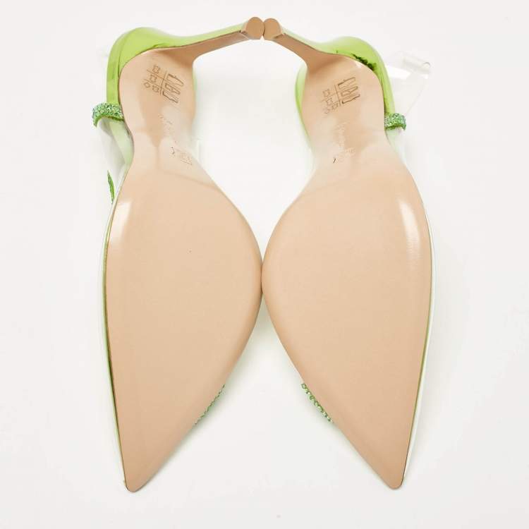 Pre Owned Gianvito Rossi Transparent/Green PVC and Suede Embellished Hortensia Pumps Size 40.5