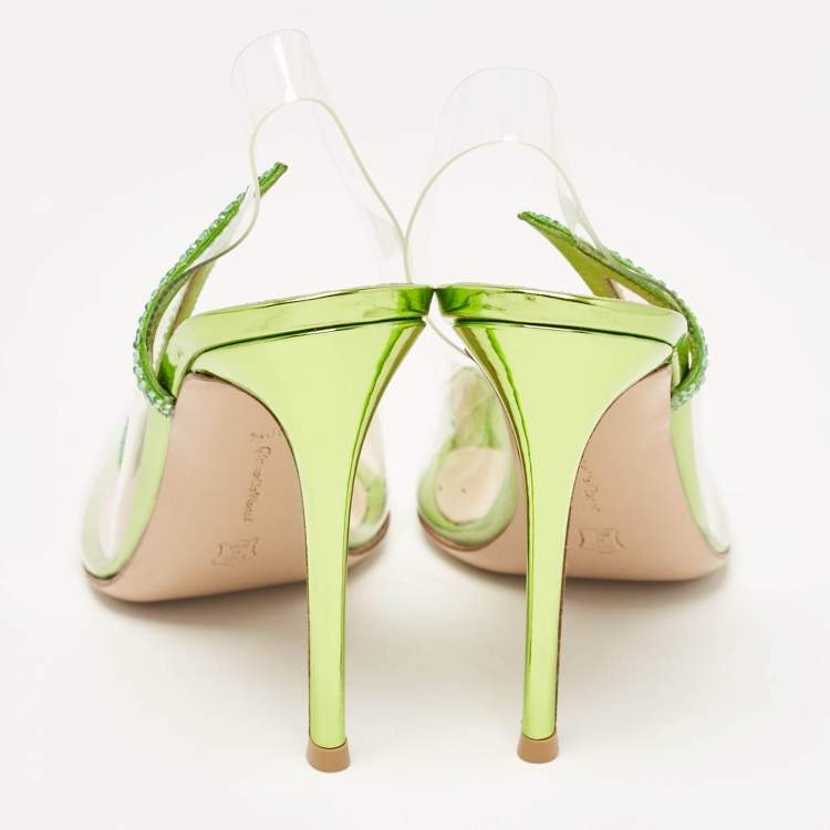 Pre Owned Gianvito Rossi Transparent/Green PVC and Suede Embellished Hortensia Pumps Size 40.5