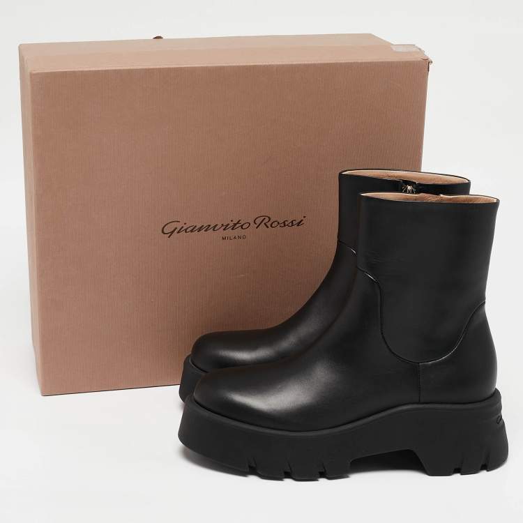 Pre Owned Gianvito Rossi Black Leather Montey Ankle Boots Size 37.5