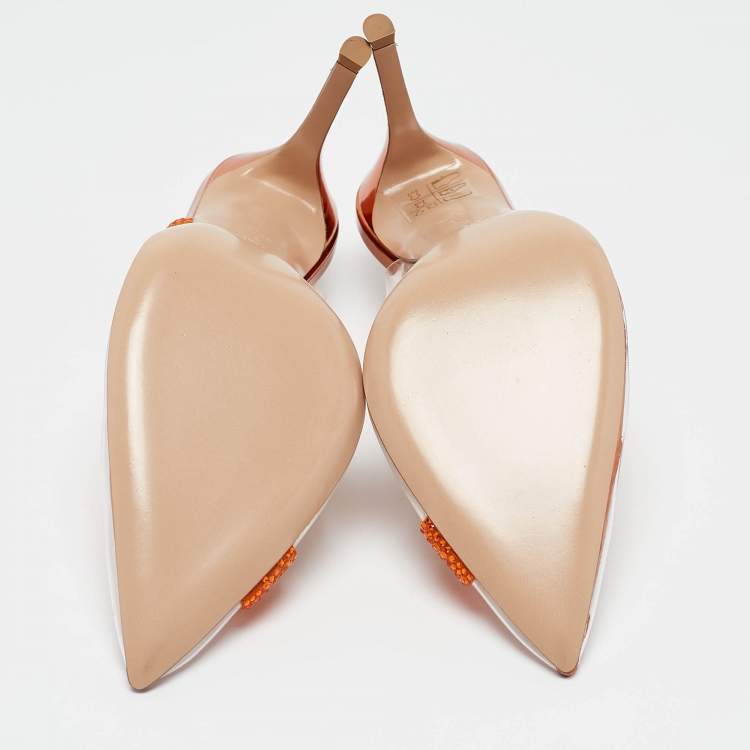 Pre Owned Gianvito Rossi Transparent/Orange PVC and Suede Embellished Hortensia Pumps Size 38.5