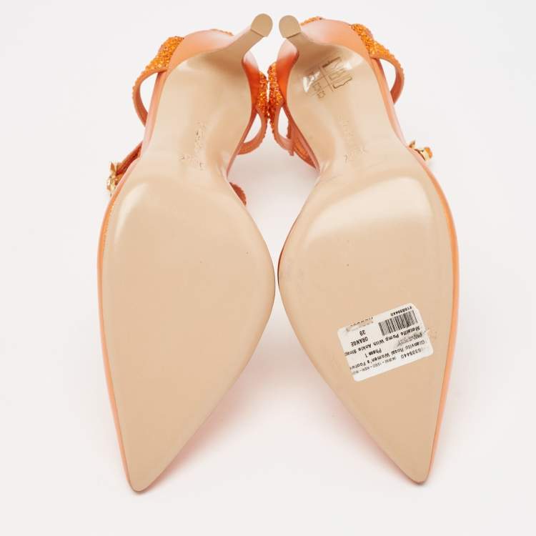 Pre Owned Gianvito Rossi Metallic Orange Leather Fleur Sandals Size 39