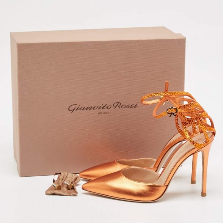 Pre Owned Gianvito Rossi Metallic Orange Leather Fleur Sandals Size 39