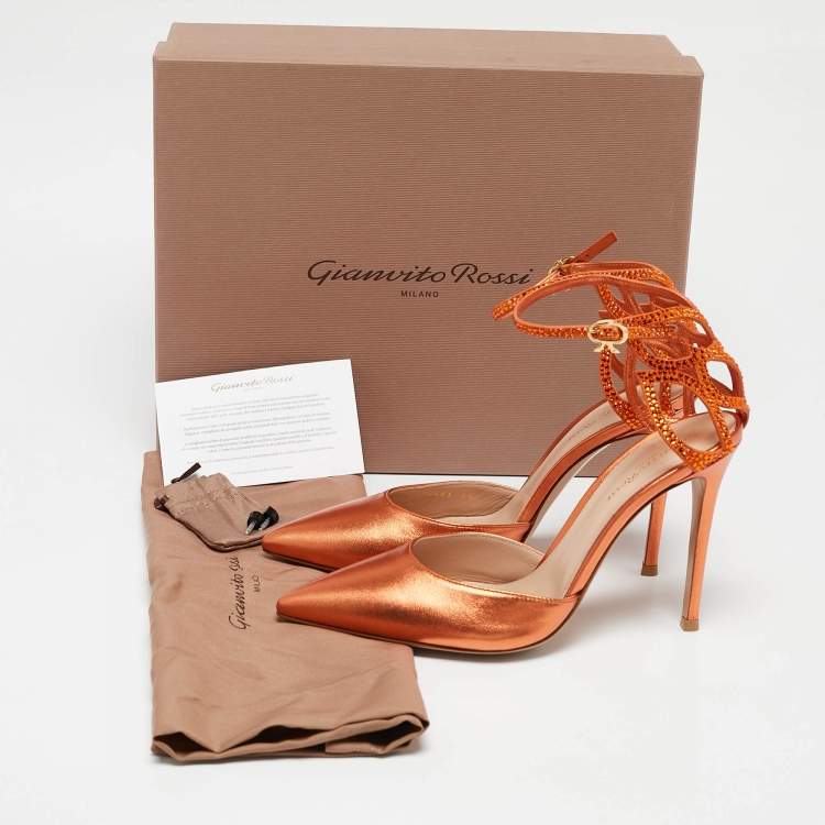 Pre Owned Gianvito Rossi Metallic Orange Leather Fleur Sandals Size 39