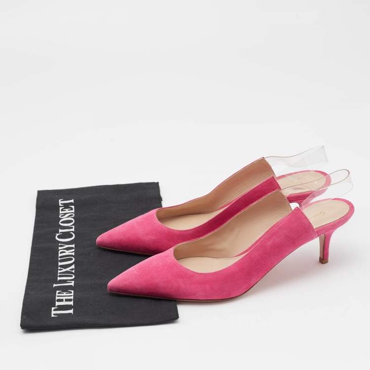 Pre Owned Gianvito Rossi Pink PVC and Suede Slingback Pumps Size 38.5