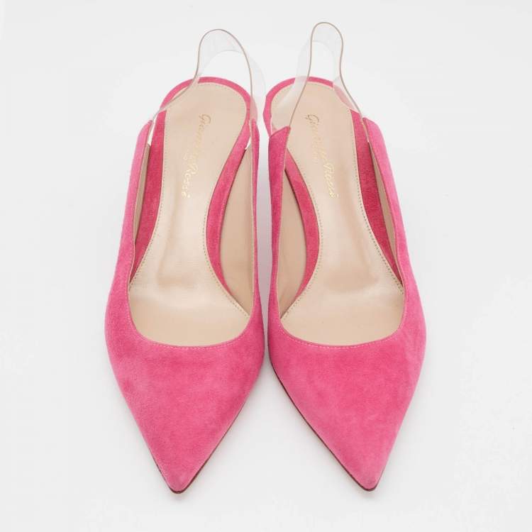 Pre Owned Gianvito Rossi Pink PVC and Suede Slingback Pumps Size 38.5