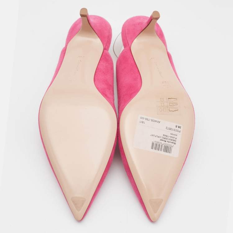 Pre Owned Gianvito Rossi Pink PVC and Suede Slingback Pumps Size 38.5