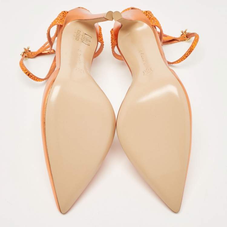Pre Owned Gianvito Rossi Metallic Orange Leather Fleur Ankle Strap Sandals Size 39