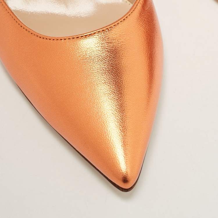 Pre Owned Gianvito Rossi Metallic Orange Leather Fleur Ankle Strap Sandals Size 39