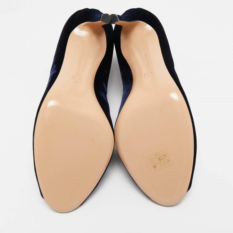 Pre Owned Gianvito Rossi Navy Blue Velvet Miral Booties Size 41