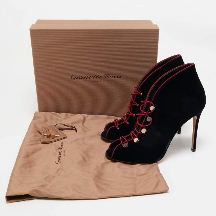 Pre Owned Gianvito Rossi Navy Blue Velvet Miral Booties Size 41