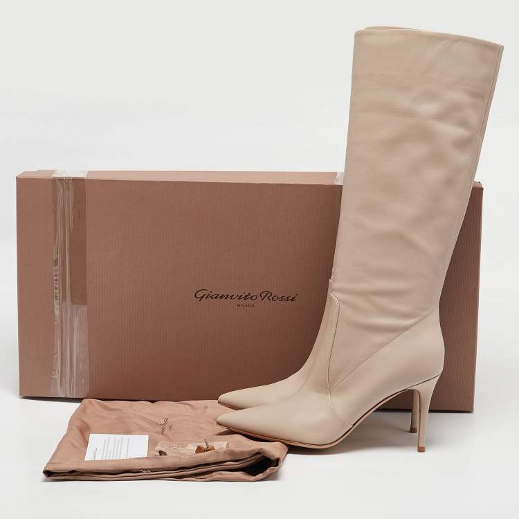Pre Owned Gianvito Rossi Beige Leather Hansen Knee Length Boots Size 42