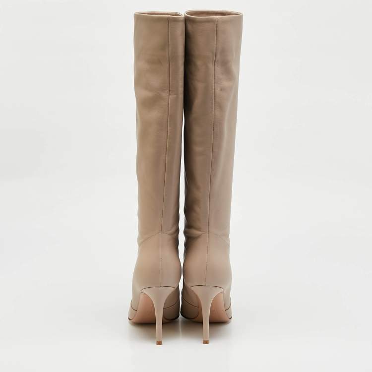Pre Owned Gianvito Rossi Beige Leather Hansen Knee Length Boots Size 42