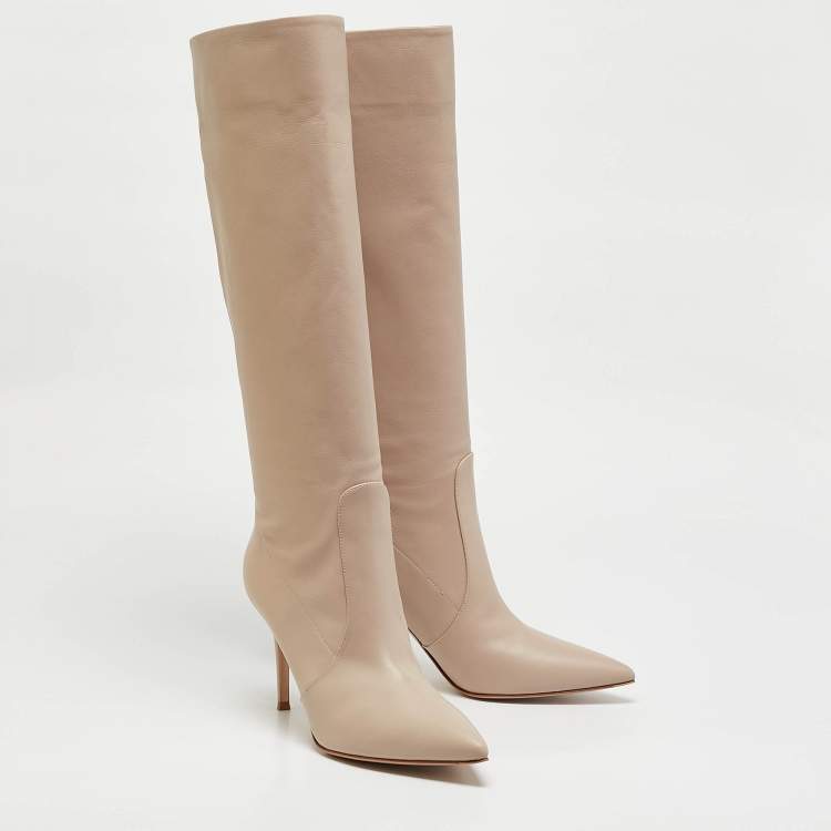 Pre Owned Gianvito Rossi Beige Leather Hansen Knee Length Boots Size 42
