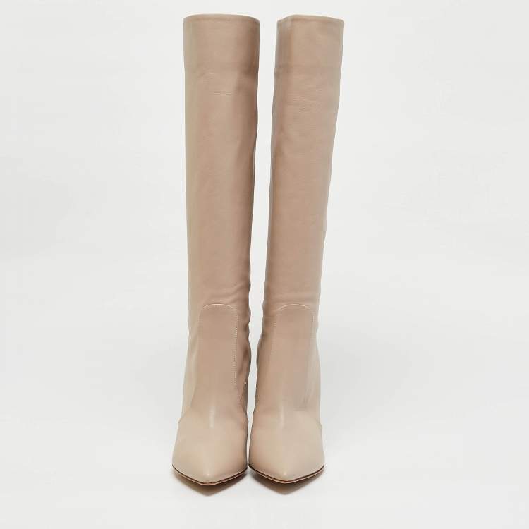 Pre Owned Gianvito Rossi Beige Leather Hansen Knee Length Boots Size 42