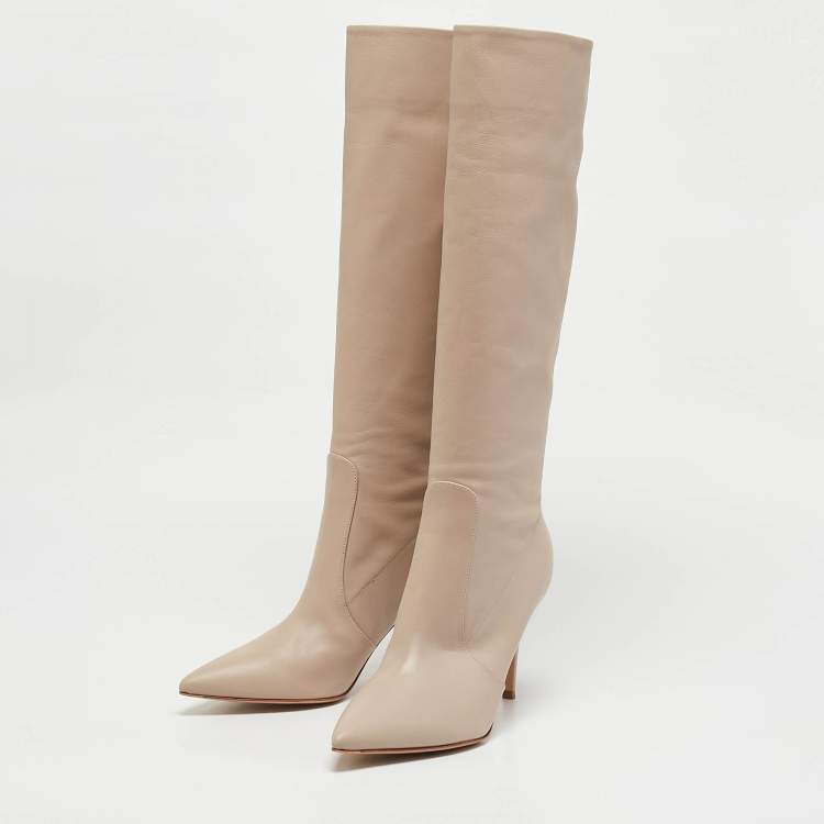 Pre Owned Gianvito Rossi Beige Leather Hansen Knee Length Boots Size 42