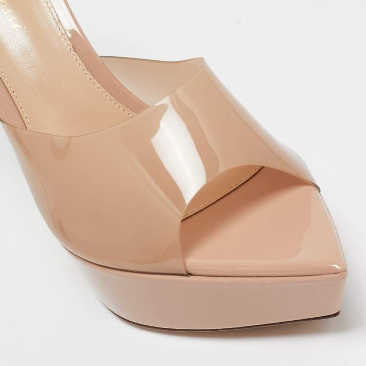 Pre Owned Gianvito Rossi Beige PVC Alise Platform Mules Size 38.5
