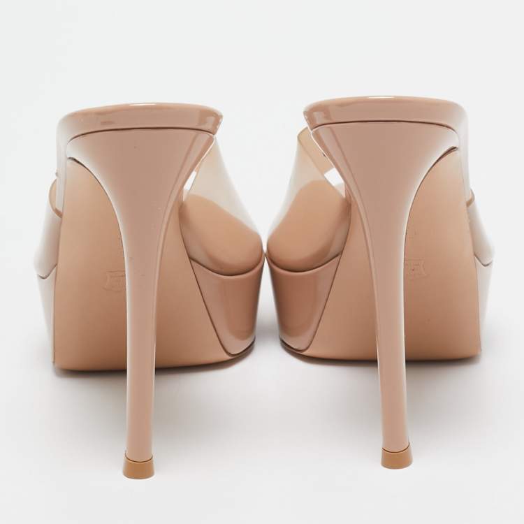 Pre Owned Gianvito Rossi Beige PVC Alise Platform Mules Size 38.5