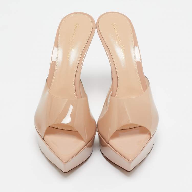Pre Owned Gianvito Rossi Beige PVC Alise Platform Mules Size 38.5