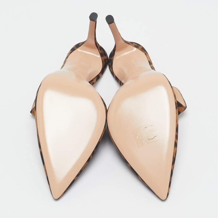 Pre Owned Gianvito Rossi Brown/Black Leopard Print Fabric Aramis Mules Size 39