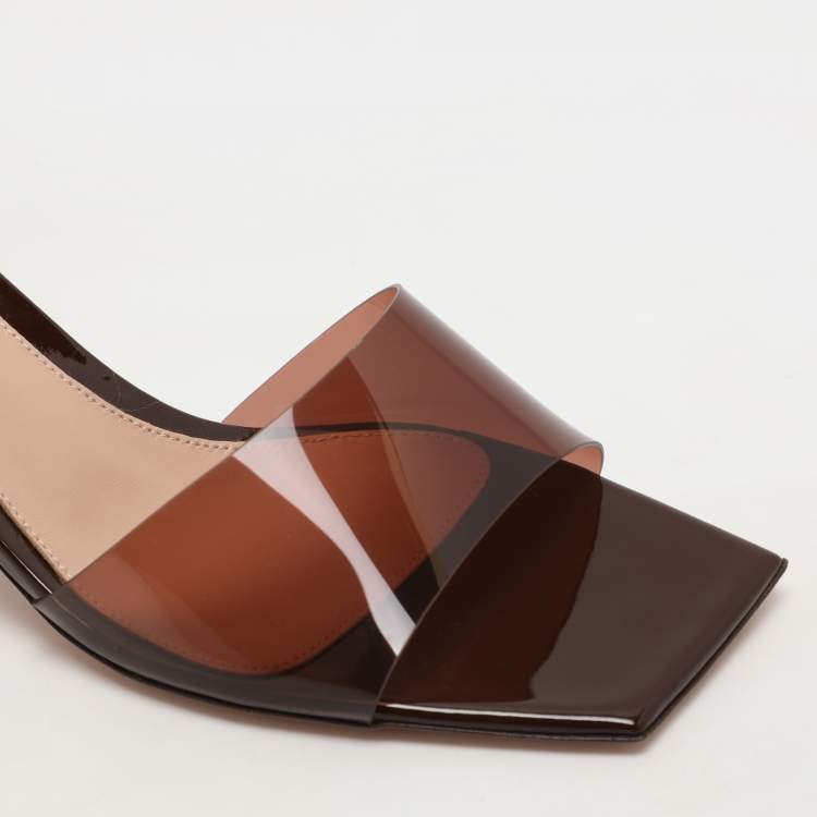 Pre Owned Gianvito Rossi Brown PVC Cosmic Slide Sandals Size 38.5