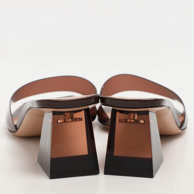 Pre Owned Gianvito Rossi Brown PVC Cosmic Slide Sandals Size 38.5