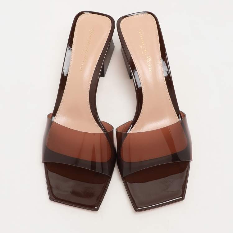 Pre Owned Gianvito Rossi Brown PVC Cosmic Slide Sandals Size 38.5