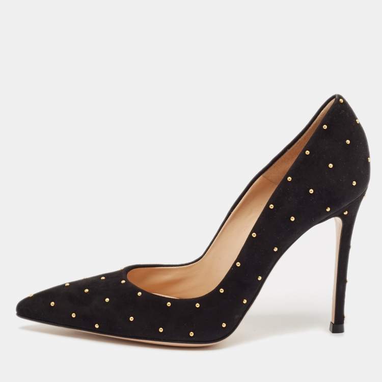 Pre Owned Gianvito Rossi Black Studded Suede Pointed-Toe Pumps Size 36