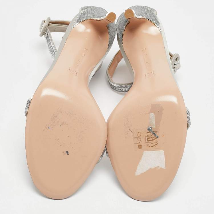 Pre Owned Gianvito Rossi Silver Sequins Montecarlo Ankle Strap Sandals Size 37