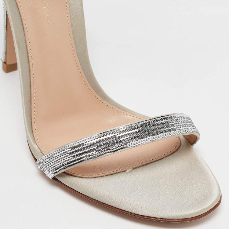 Pre Owned Gianvito Rossi Silver Sequins Montecarlo Ankle Strap Sandals Size 37