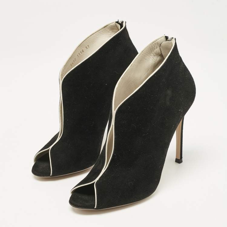 Pre Owned Gianvito Rossi Black Suede Vamp Booties Size 37