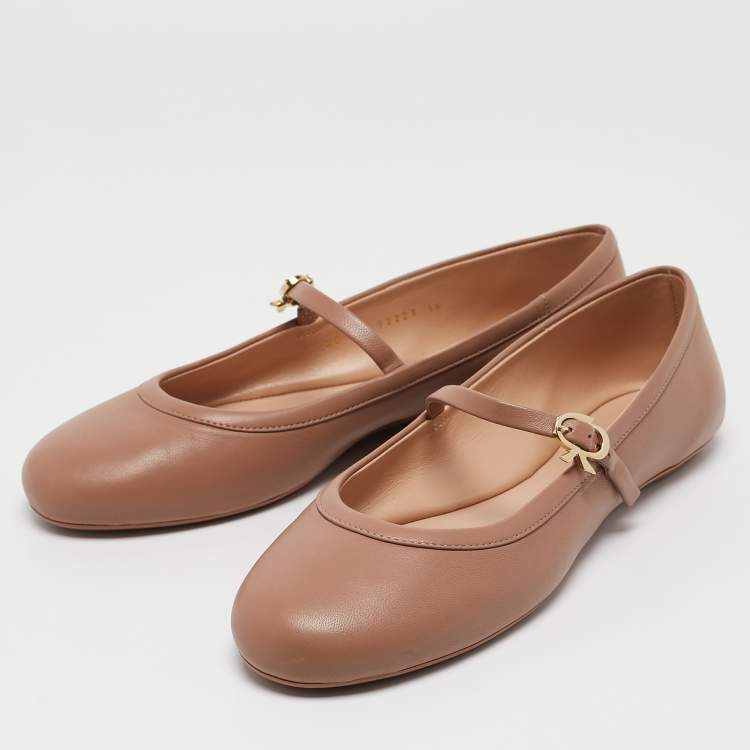 Pre Owned Gianvito Rossi Dusty Pink Leather Carla Ballet Flats Size 38