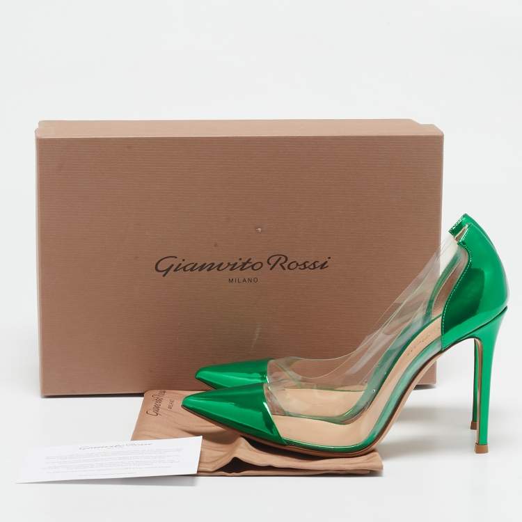 Pre Owned Gianvito Rossi Metallic Green Leather and PVC Plexi Pumps Size 38