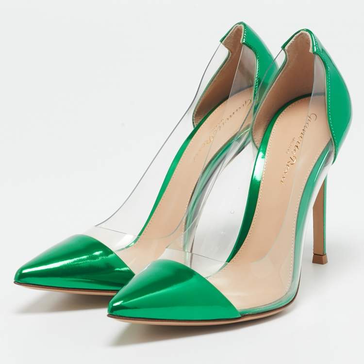 Pre Owned Gianvito Rossi Metallic Green Leather and PVC Plexi Pumps Size 38
