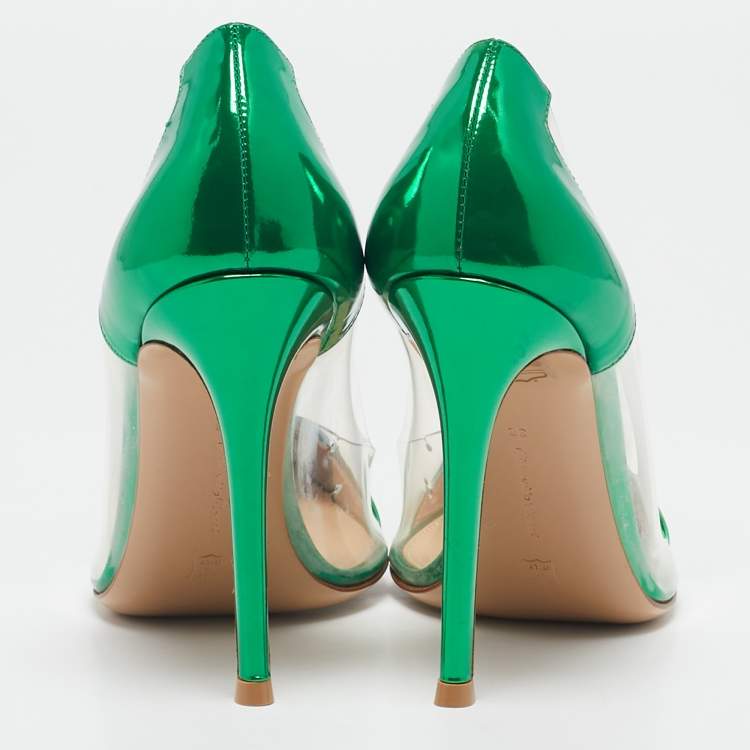 Pre Owned Gianvito Rossi Metallic Green Leather and PVC Plexi Pumps Size 38