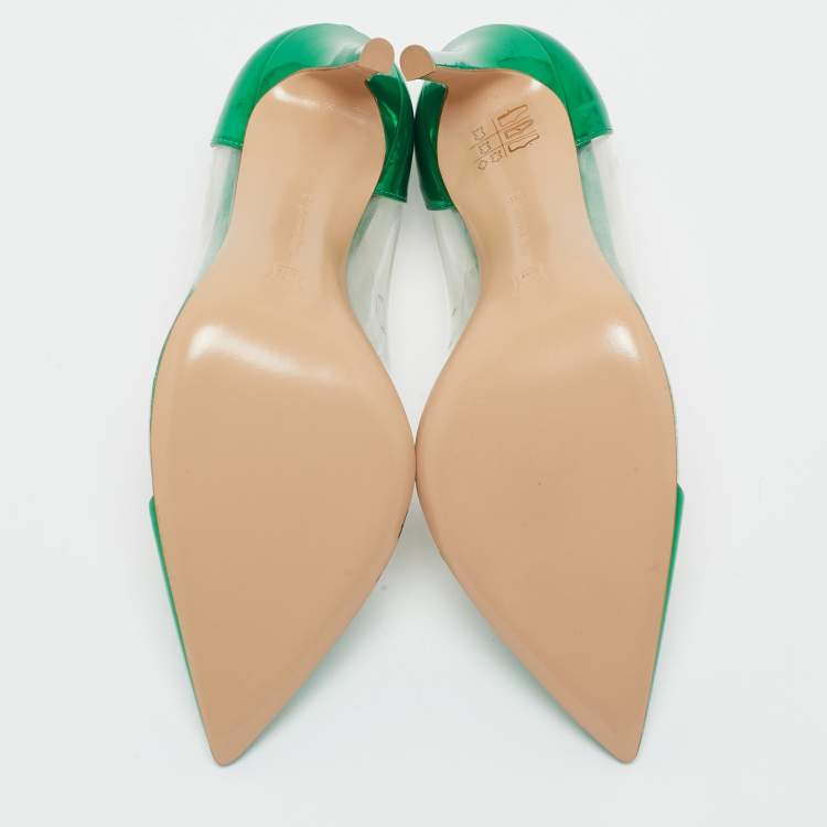 Pre Owned Gianvito Rossi Metallic Green Leather and PVC Plexi Pumps Size 38