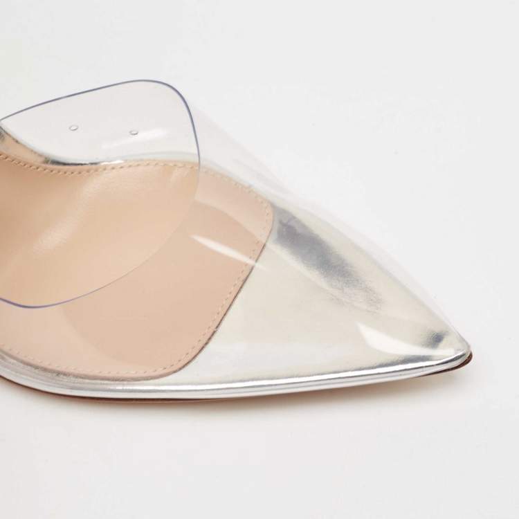 Pre Owned Gianvito Rossi Transparent PVC Crystal Embellished Ankle Strap Pumps Size 35