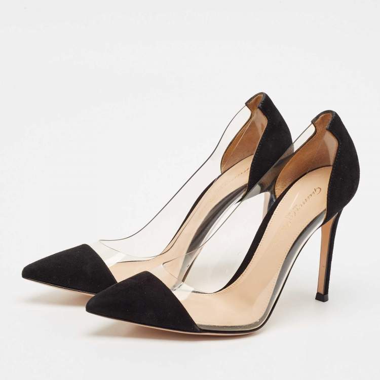 Pre Owned Gianvito Rossi Black Suede and PVC Plexi Pumps Size 35.5