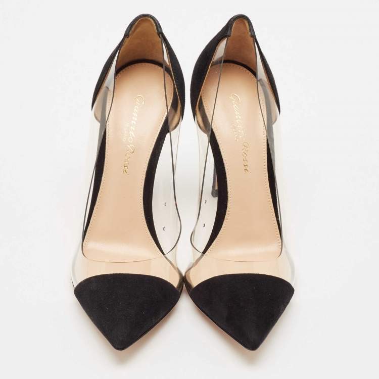 Pre Owned Gianvito Rossi Black Suede and PVC Plexi Pumps Size 35.5
