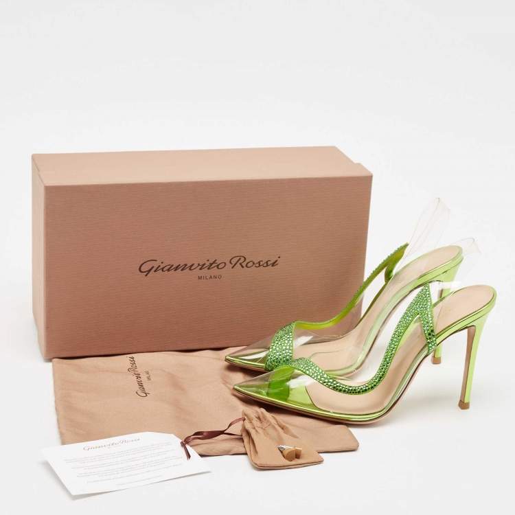 Pre Owned Gianvito Rossi Transparent/Green PVC and Suede Embellished Hortensia Pumps Size 38