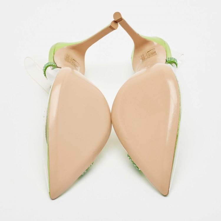 Pre Owned Gianvito Rossi Transparent/Green PVC and Suede Embellished Hortensia Pumps Size 38