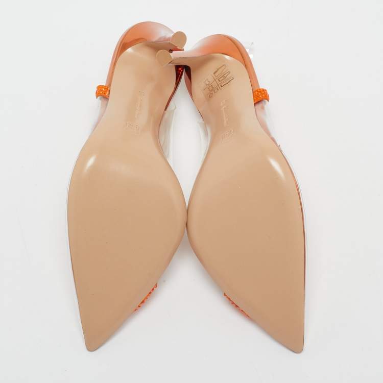 Pre Owned Gianvito Rossi Transparent/Orange PVC and Suede Embellished Hortensia Pumps Size 37