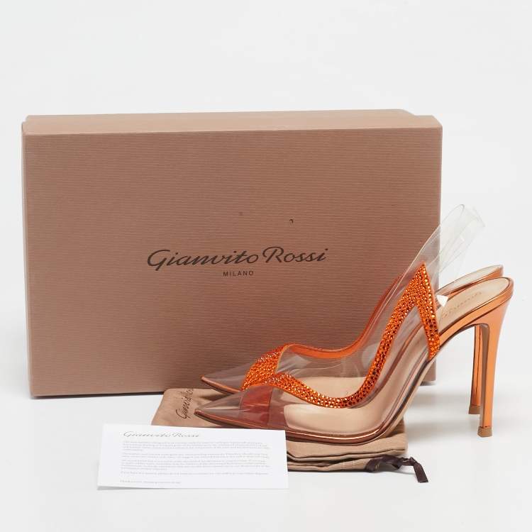 Pre Owned Gianvito Rossi Transparent/Orange PVC and Suede Embellished Hortensia Pumps Size 37