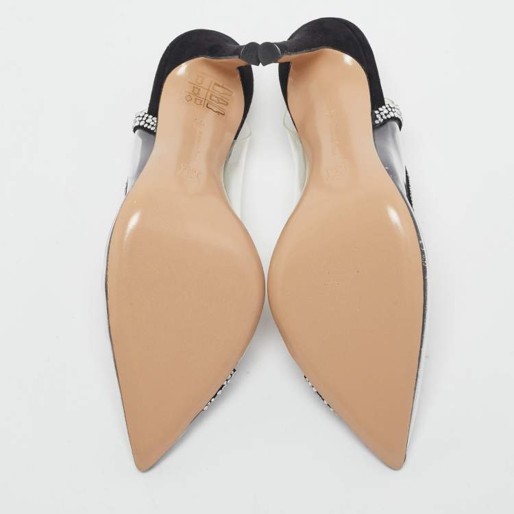 Pre Owned Gianvito Rossi Transparent/Black PVC and Suede Embellished Hortensia Pumps Size 35