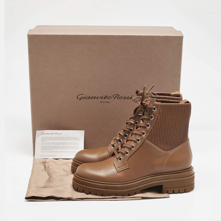 مملوكة مسبقًا Gianvito Rossi Brown Leather Martis Combat Boots Size 37.5