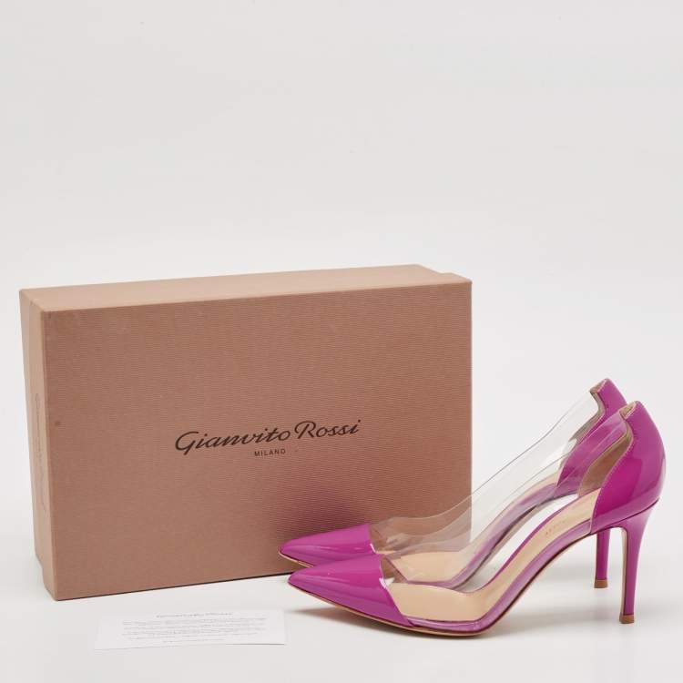 Pre Owned Gianvito Rossi Pink Patent Leather and PVC Plexi Pumps Size 38.5