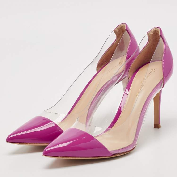 Pre Owned Gianvito Rossi Pink Patent Leather and PVC Plexi Pumps Size 38.5